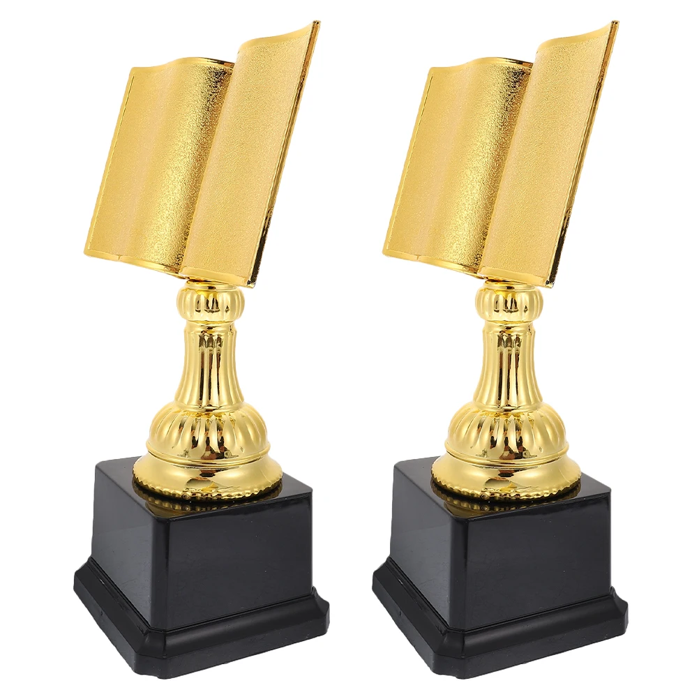 

2pcs Book Shaped Trophy Plastic Gold Reading Contest Award Kids Prize Student Recognition Keepsake ParentChild Fun