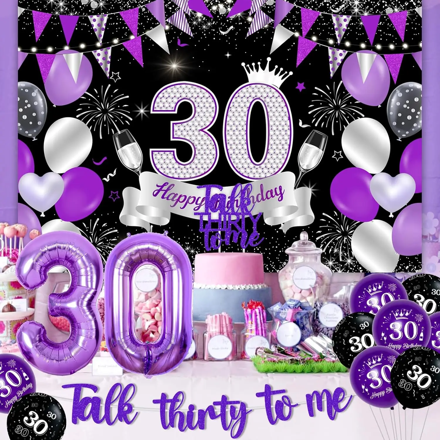 Talk To Me 30th Birthday Decor for Women Banner Cake Topper 30th Birthday Backdrop 30Fabulous Sash for Funny 30th Birthday