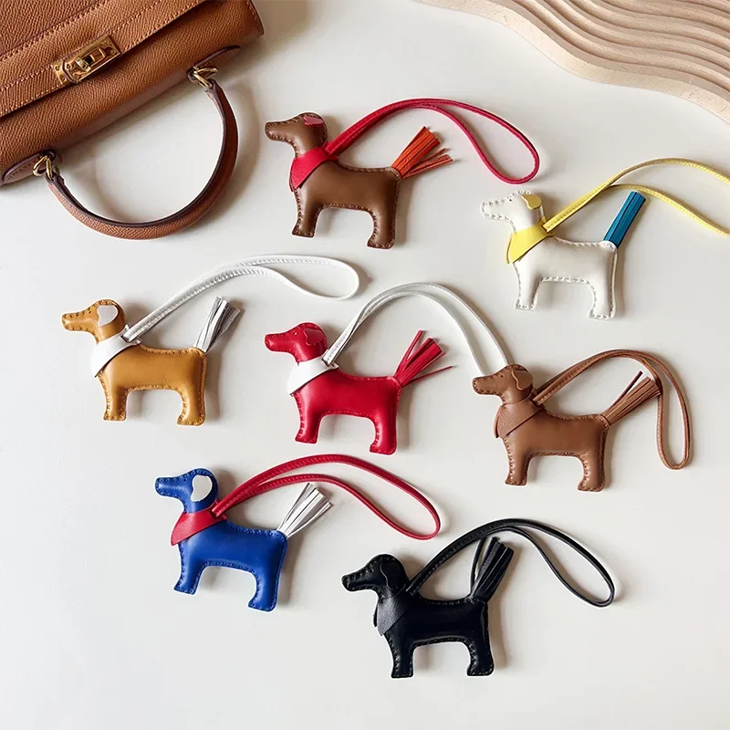 Genuine Leather High Quality Puppy Bag Pendant Sheepskin Hand-sewn Creative Cute Dog Pendant Car Rearview Mirror Pendant Bags