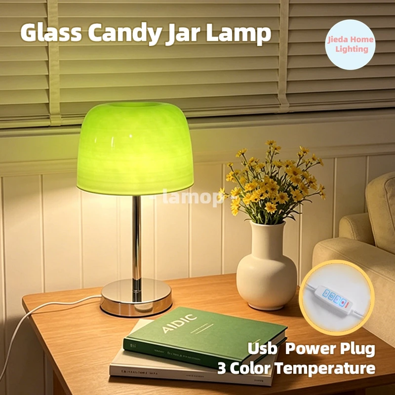 

Murano Glass Table Lamp Sweet Candy Jar Style Glass Bedside Lamp 3 Color Temperature Bedroom Living Room Decor Table Lamp