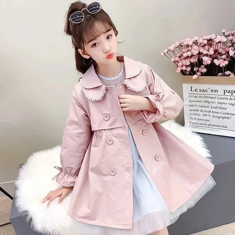 2024 Spring Autumn New Arrival Fashion Korean Style Girls Trench Coat Children\'s Outerwear Long Windbreak Jacket For Girls 4-14Y