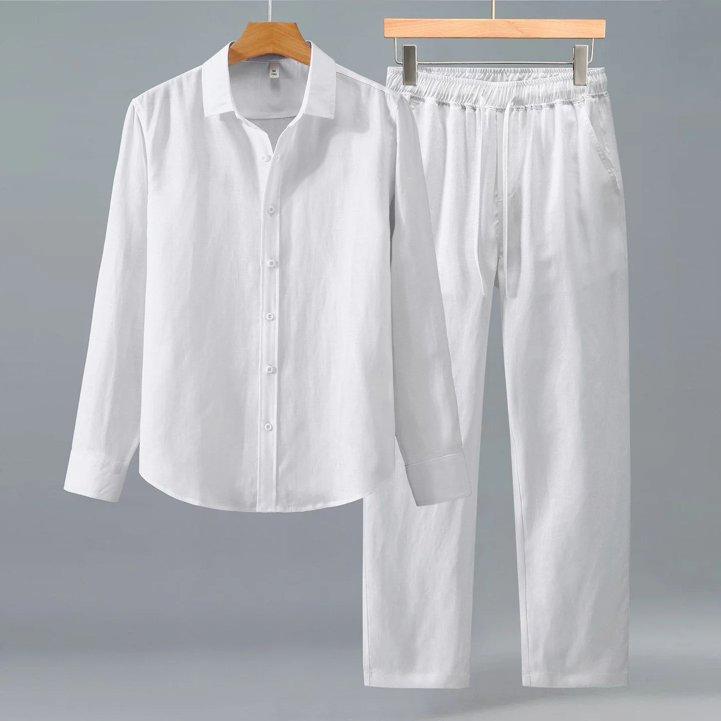 

High-End Cotton Linen Blend Men's Set Loose Comfortable Breathable Color Shirt Pants Two-Piece Set Casual Sportswear