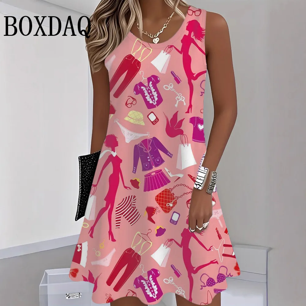 

2026 Новая мода с 3D принтом, женские платья на лето, майка, пляжный отдых, Гавайское свободное платье без рукавов, повседневный сарафан