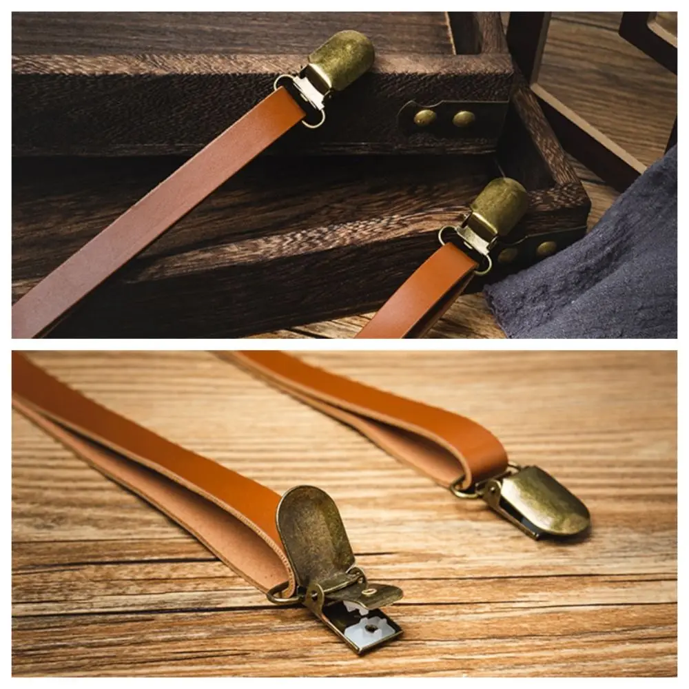 Suspensórios simples de 1.5cm para homens, suspensórios retrô de couro preto, clipe de metal, alça espaguete, presente