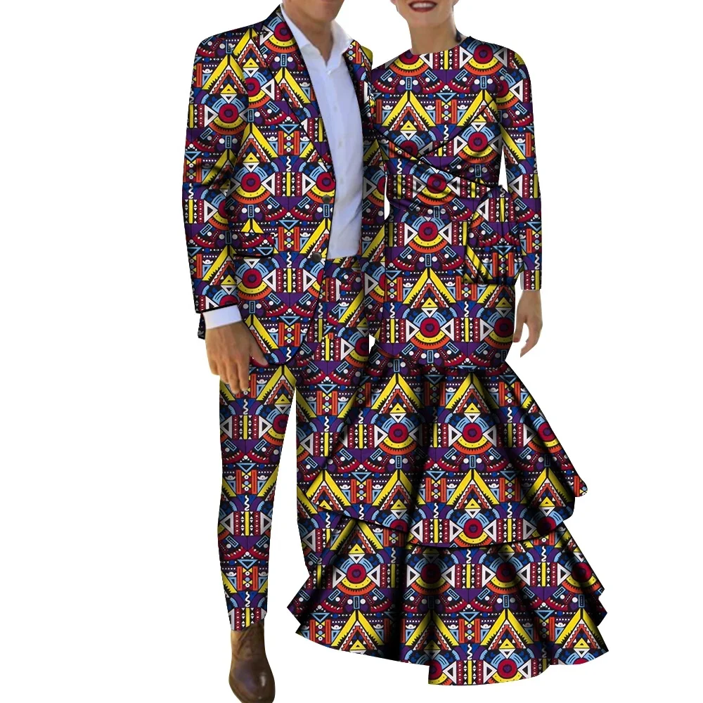 Men Sets And Women's Clothing For The Wedding Summer Traditional African Full Sleeve Outfits Couples Matching Wear 6xl Bazin Men