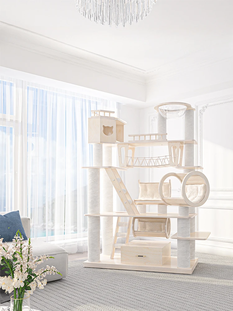 

Climbing cat nest and cat tree integrated large solid wood multi-storey cat castle is painted and well cared for.