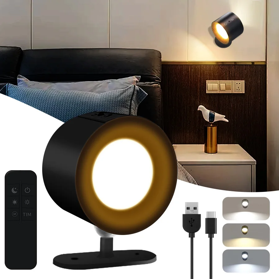 Magnetic LED Night Light Rechargeable Reading Lights Touch Remote Control Wall Sconces Light Cabinet Spotlight Night Wall Lamp