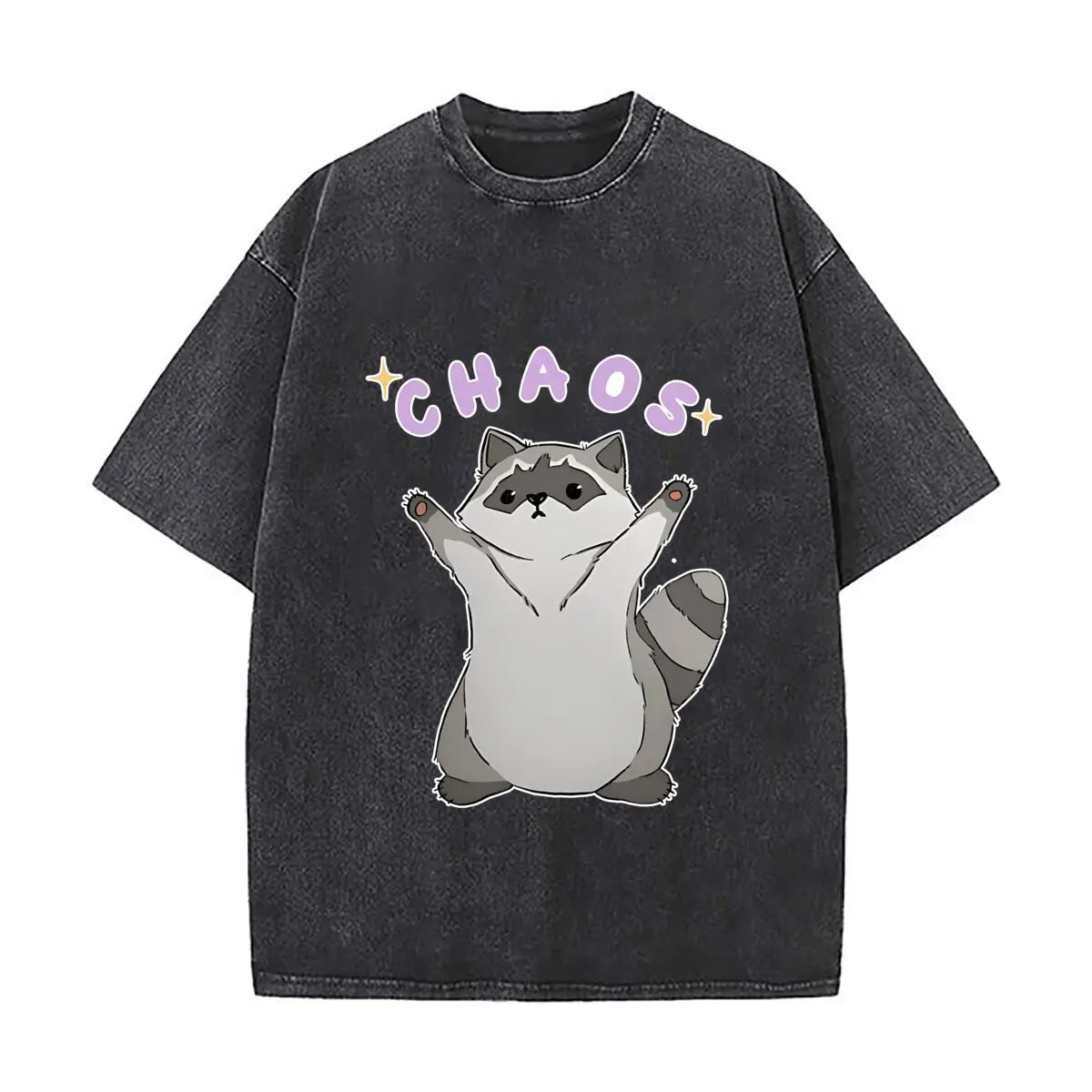 

Raccoon Chaos Graphic Art 2025 Heavy Men Washed Casual Cotton Short Sleeve Acid Wash Top