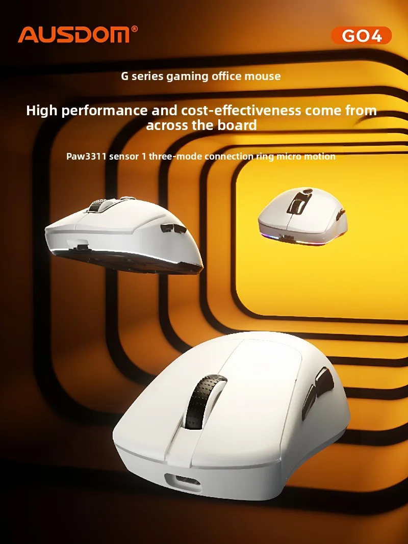 ماوس لاسلكي AUSDOM G04 ثلاثي الوضع خفيف الوزن PAW3311 400 مللي أمبير عمر بطارية طويل مريح Dpi قابل للتعديل لماوس ألعاب FPS