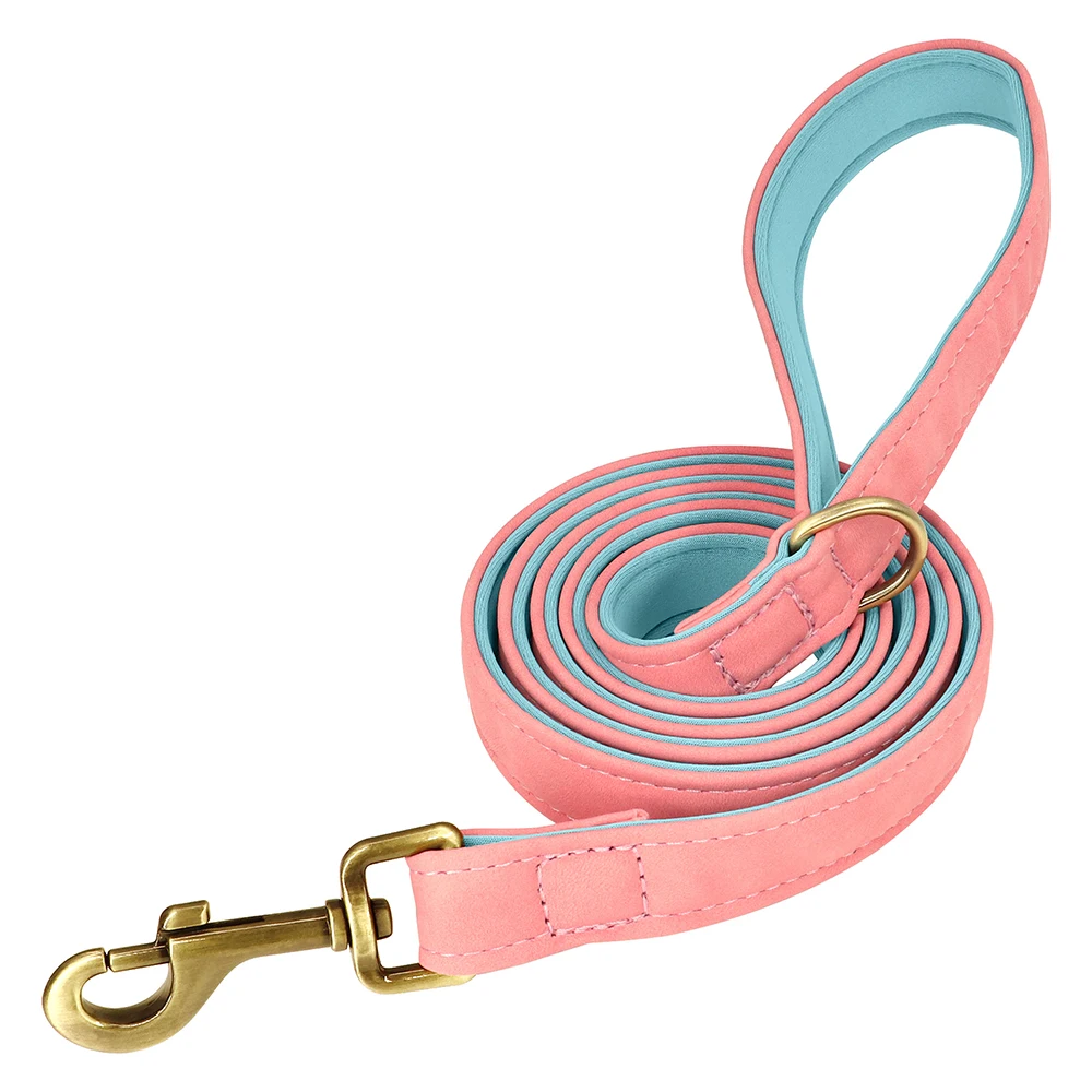 Personalisiertes Hundehalsband, Leine, PU-Leder, Hundehalsbänder, Haustierseil, gravierte Haustier-ID-Namenskette für kleine große Hunde, weich gepolstert – Detail 29