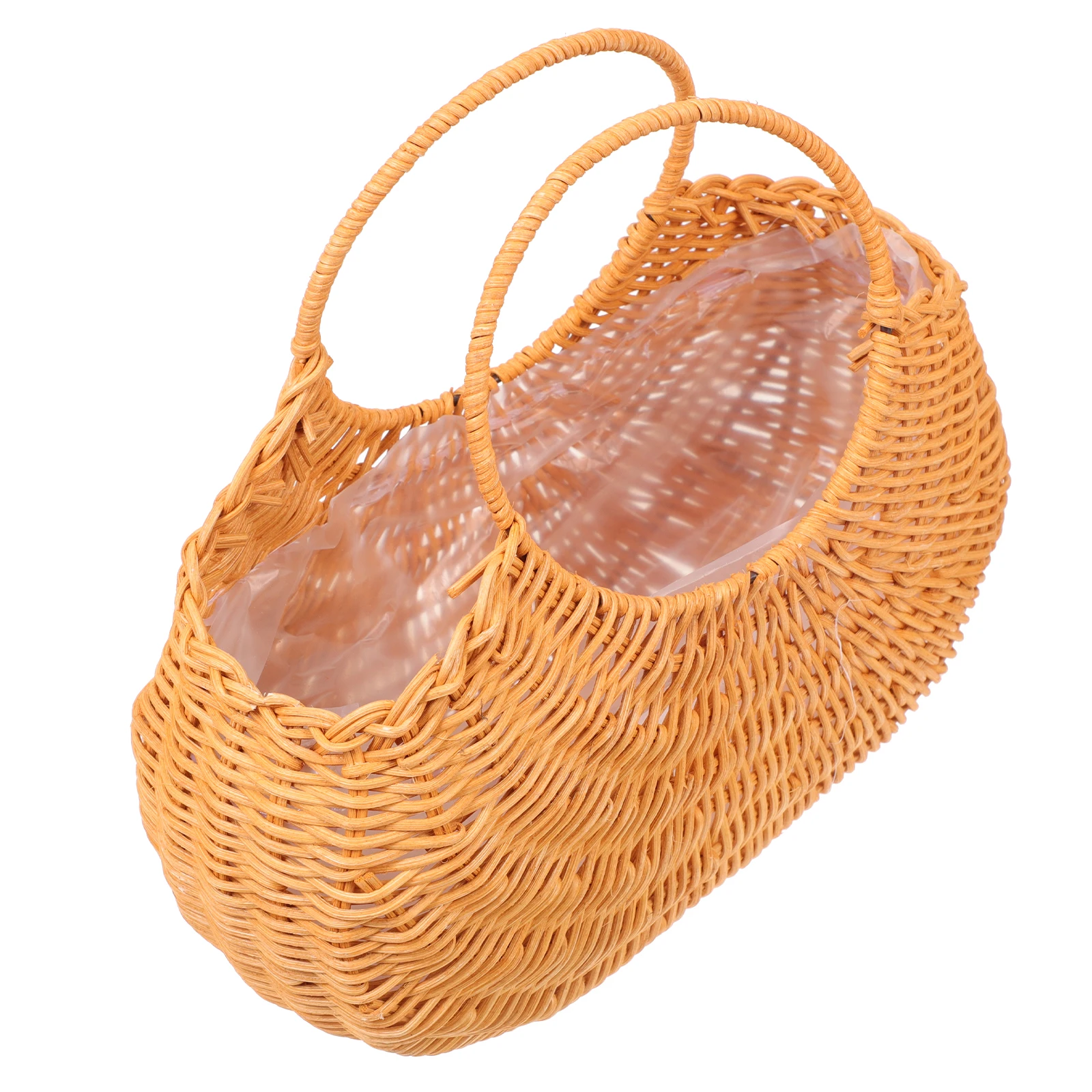 

Portable Rattan Basket H for Fruit Flowers Snacks Home Storage Camping Picnic Woven Baskets