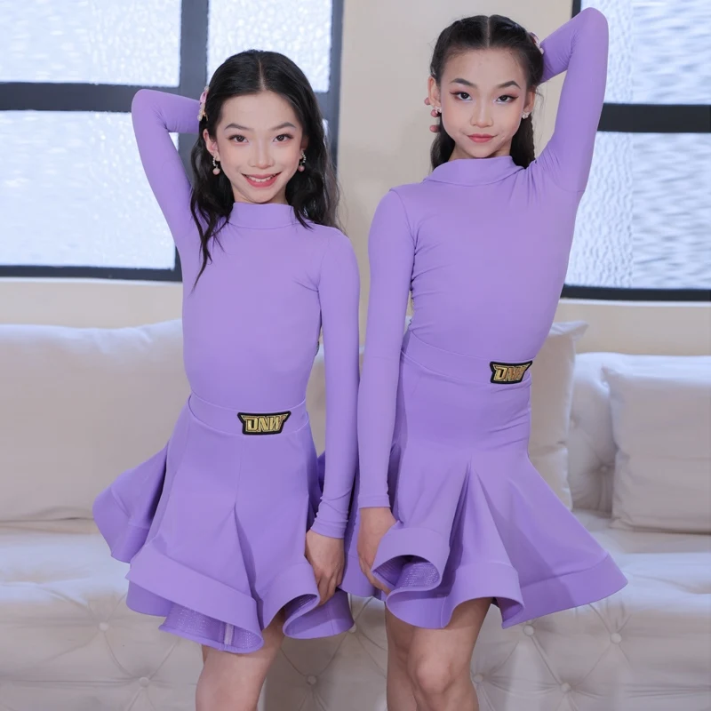 Groen Latin Competitie Danspak Met Lange Mouwen Voor Meisjes Professionele Standaard Dansvoorstelling Kostuum Paarse Latin Jurk 3957