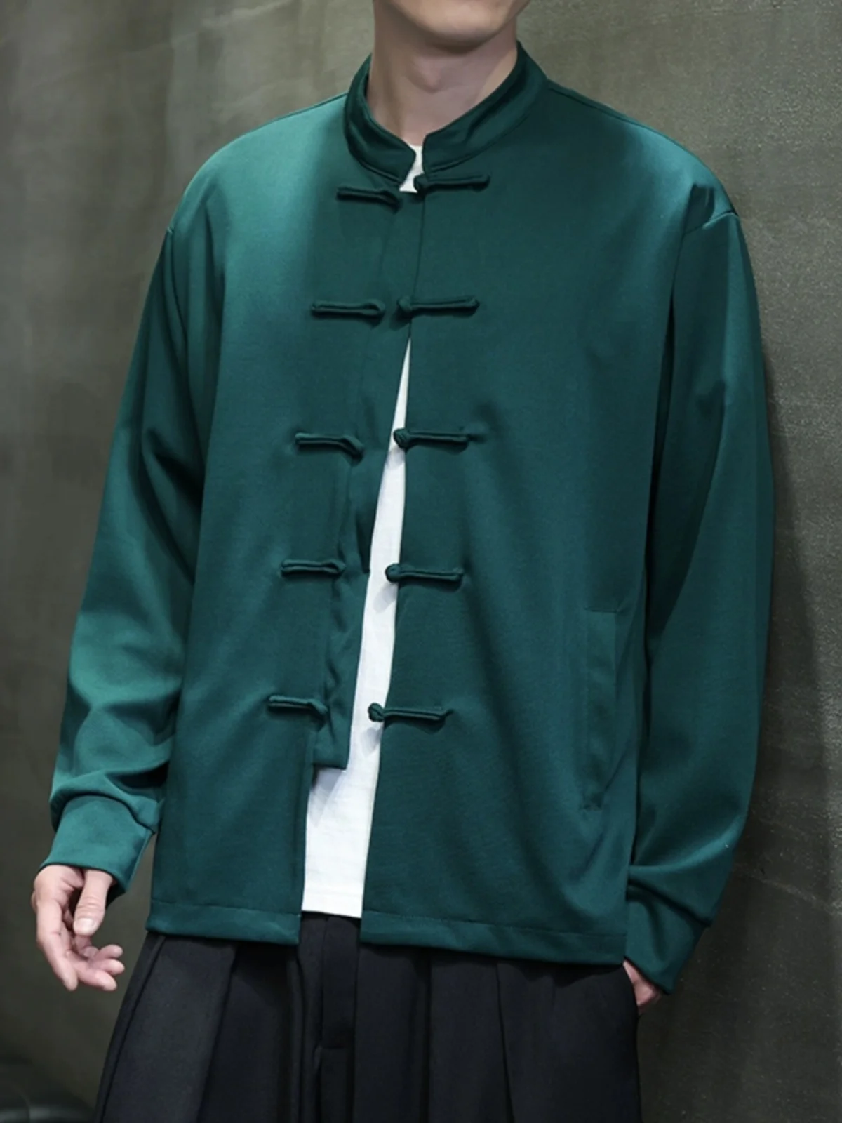 

Youth Men's Jacket Spring Autumn 2025 New Chinese Style Retro Button Tang Costume Improved Hanfu Outerwear Breathable Long Sl...