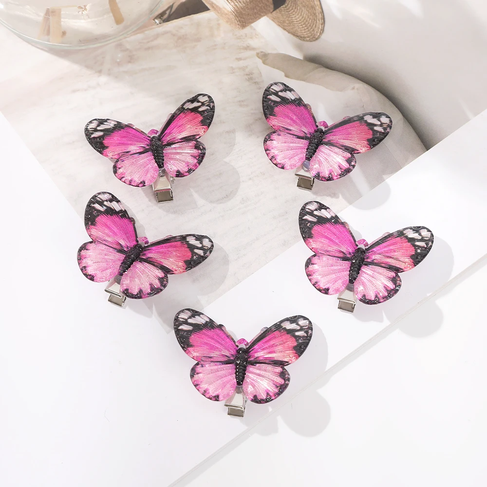 AWAYTR 5PCS New Cute Princess Mesh Double-layer Butterfly Lovely Girls Hairpins Children Hairgrip Hair Clips Hair Accessories