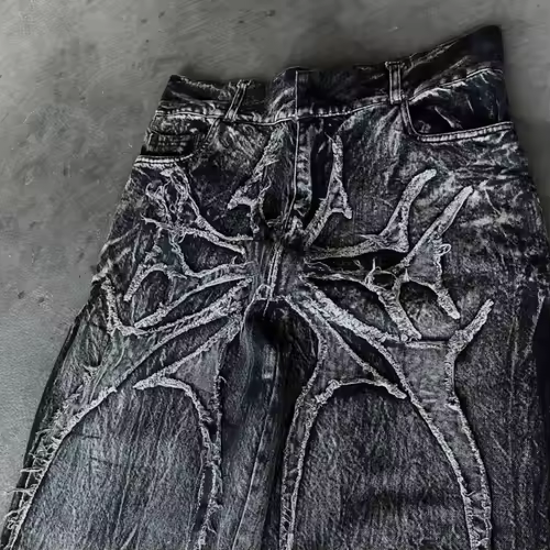 Gothic Retro Oversized Baggy Fit Unisex Mopping Pants Y2K Phantom Jeans High Street Spider Embroidered Patch Hip Hop Streetwear - Image 3