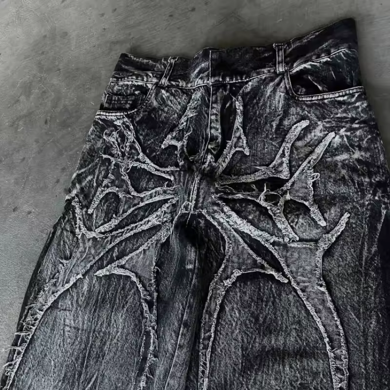 Gothic Retro Oversized Baggy Fit Unisex Mopping Pants Y2K Phantom Jeans High Street Spider Embroidered Patch Hip Hop Streetwear - Image 3