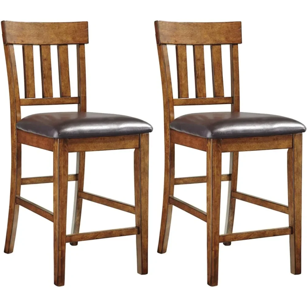 

2 Count Home Bar Chairs for Kitchen Bar Traditional 26" Counter Height Faux Leather Seat Barstool Brown Stools