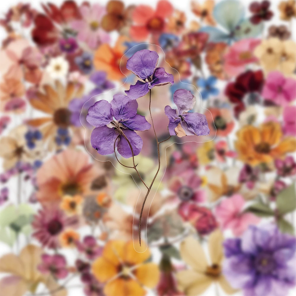

10/30/50pcs Transparent Retro Dried Flower Art Stickers Aesthetic Decals Decoration DIY Notebook Guitar Laptop Graffiti Sticker