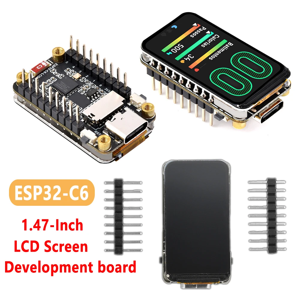 

ESP32-C6 1,47-дюймовый ЖК-экран Wi-Fi 6 Bluetooth 5 Макетная плата Интерфейс Type-C RISC-V 32-битный процессор Слот для карты Micro SD