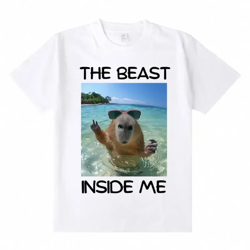 الوحش داخلي مضحك كابيبارا ميمي تي شيرت المرأة موضة الفكاهة موضة الحيوانات عاشق تي شيرت تيشيرت صيفي بلايز Y2K