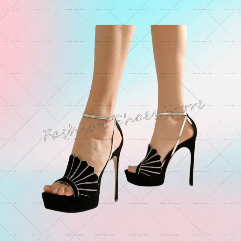 

Black Fun Lace Decor Buckle Strap Sandals Platform Women Shoes Stilettos High Heels Party Banquet Dating 2025 Zapatos Para Mujer