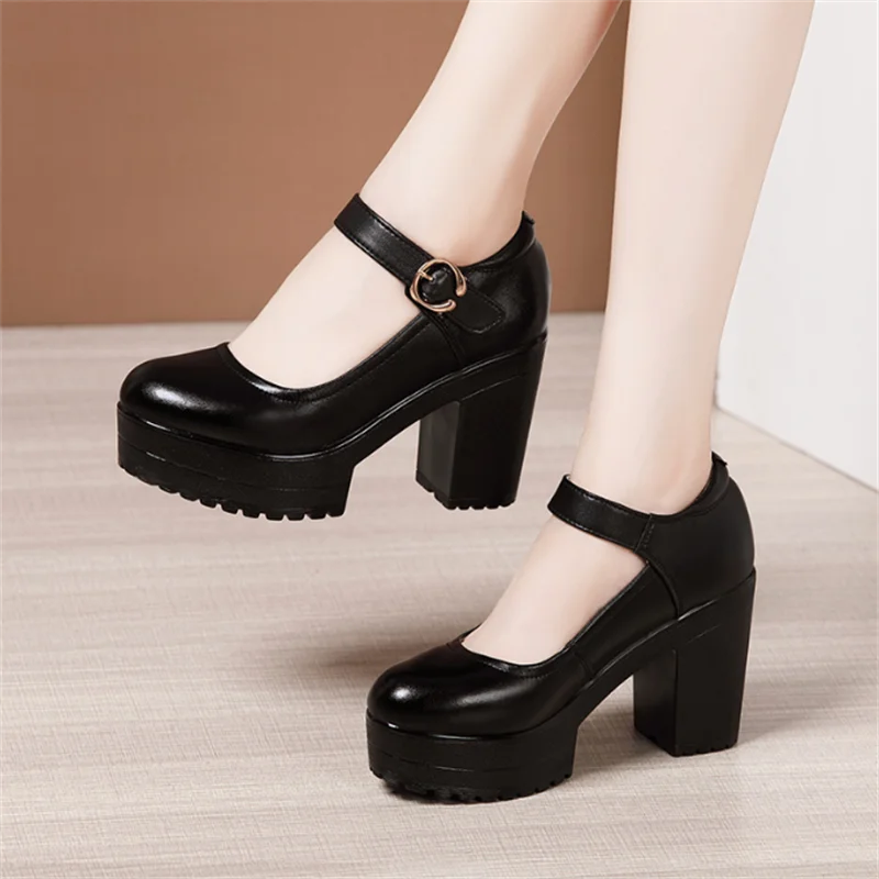 Women Pumps Women Round Toe Platform High Heels Fashion Comfortable Black Work Shoe Plus Size 32-43