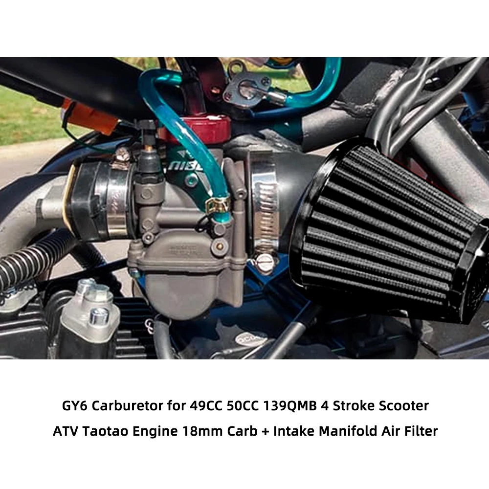 

Карбюратор GY6 для 4-тактных двигателей 49CC 50CC 139QMB для скутеров и квадроциклов Taotao, 18 мм, с впускным коллектором и воздушным фильтром