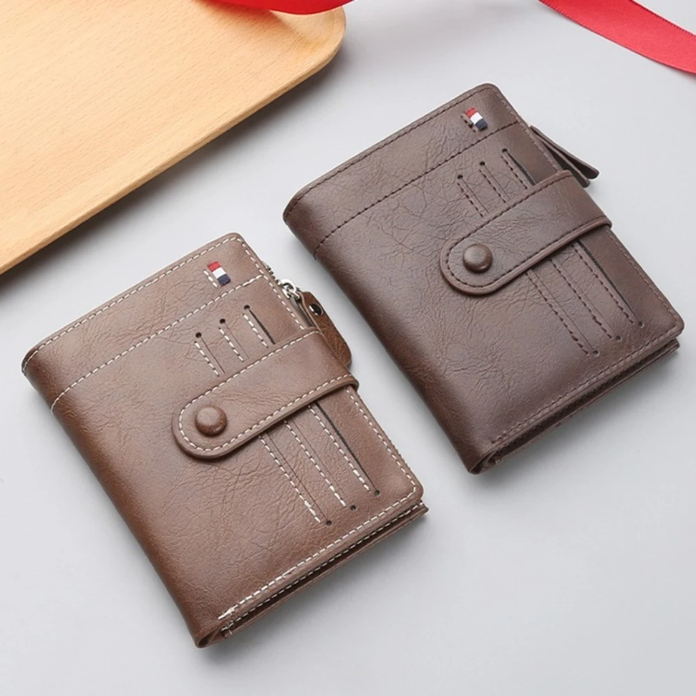 

Small Pocket Purse Men Short PU Wallet PU Leather Multifunction 2 Fold Wallets Large Capacity Credit Card Case