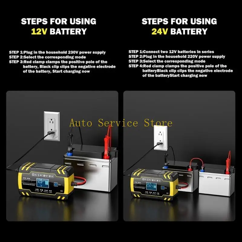 

462A Car Battery Chargers 12V 24V Repair Digital SmartFast AGM Deep Cycle GEL Lead-Acid Chargers Car Motorbike