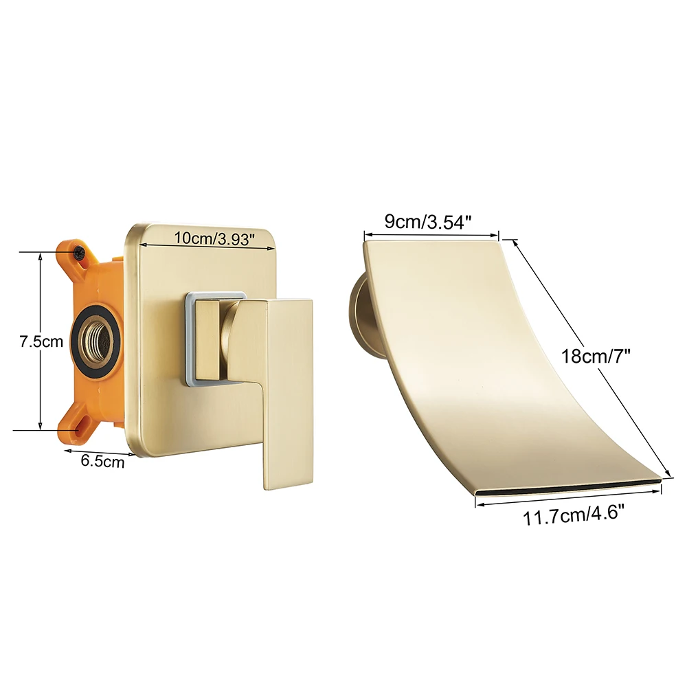 Single Handle Bathroom Basin Sink Tap Waterfall Spout Bath Faucet POIQIHY Brushed Golden Basin Faucet Concealed Shower Valve