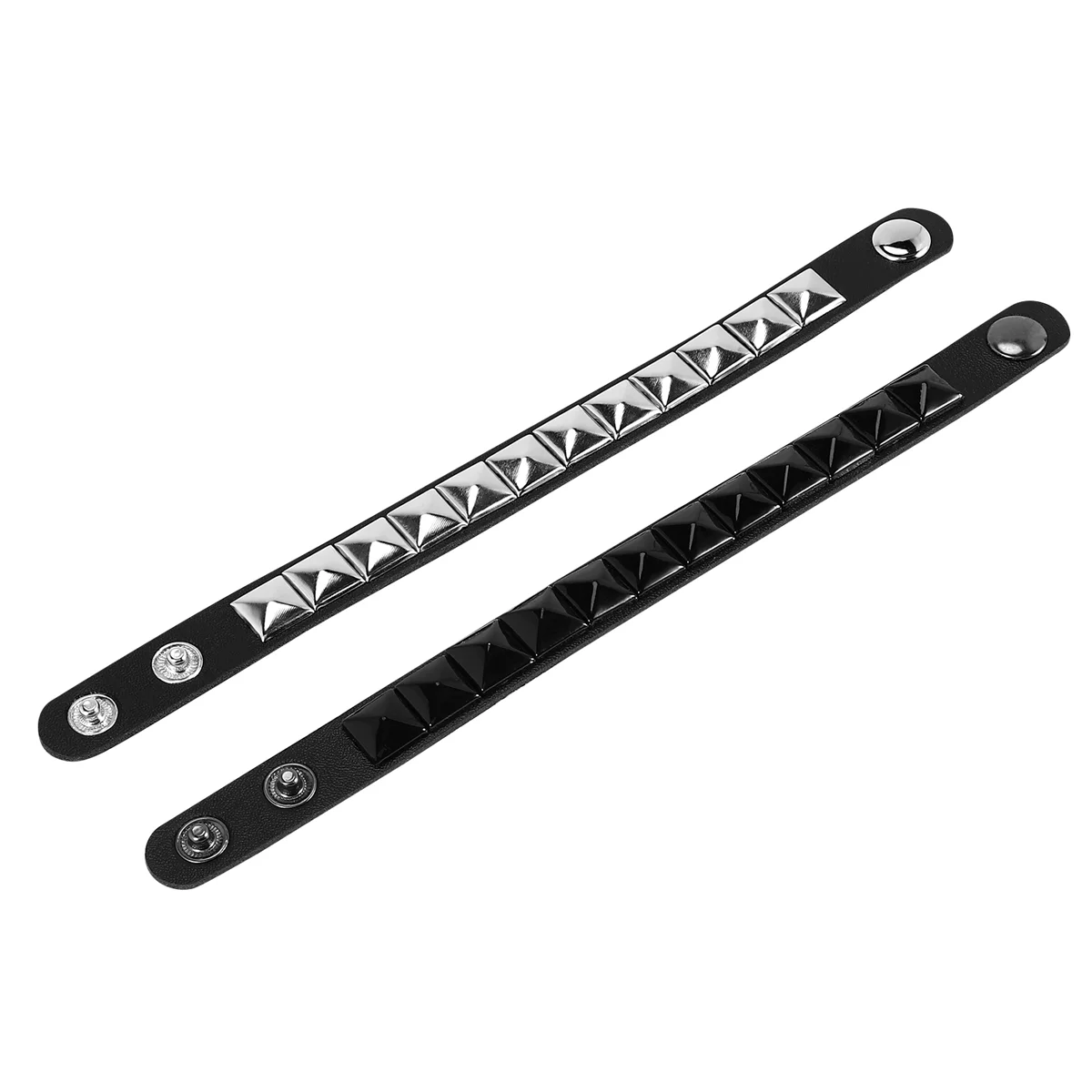 ONCE 2Pcs White Rivet + Black Rivet Punk Pyramid Studded Artificial Leather Bracelet Wristband