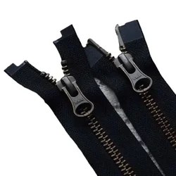 빈티지 YKK 금속 지퍼 블랙 브론즈 더블 오픈 2 웨이 패스너 재킷, 수리 재단사 재봉 액세서리, 5 #50 ~ 120cm, 로트 당 2 개