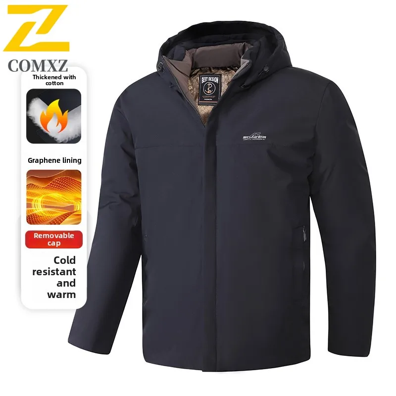 الرجال سترة قطن 2025 نموذج وأضاف الصوف سميكة العزل الدافئة هود سترة معطف في الهواء الطلق ملابس الشتاء غير رسمية سترة قطن #3