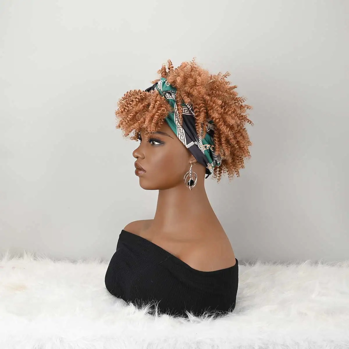 Headband Wig Curly Headband Wig With Bangs For Women Synthetic Afro Curly Hair Wig With Headband Attached Short Kinky