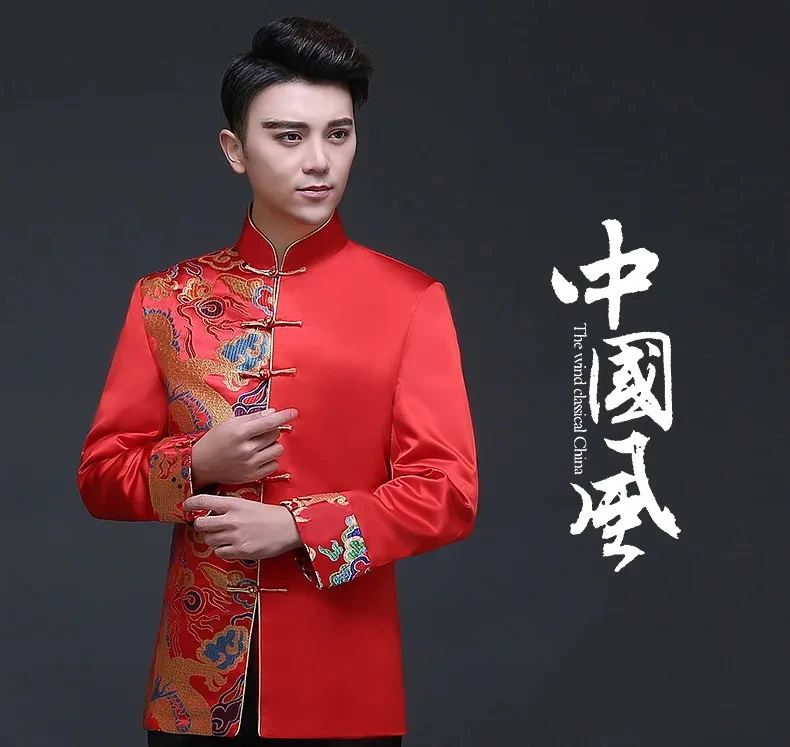 Traditional Men 's Chinese style Groom Gown Top Shirt Men cheongsam Tang Suit Vintage Clothing jacket For overseas Chinese