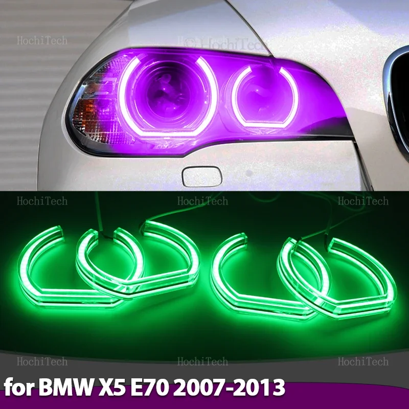 

Динамическая RGB разноцветная светодиодная фара с управлением через приложение, кольцевая лампа «ангельские глазки», DRL для BMW X5 E70 2007 2008 2009 2010 2011 2012 2013