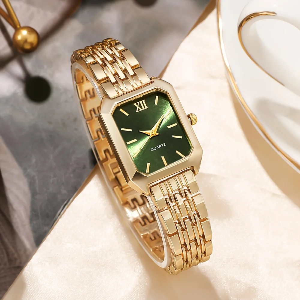 Juego de 5 relojes rectangulares elegantes para mujer, reloj de pulsera de cuarzo a la moda, conjunto de joyería, Reloj para mujer, reloj para niñas, regalo (sin caja)