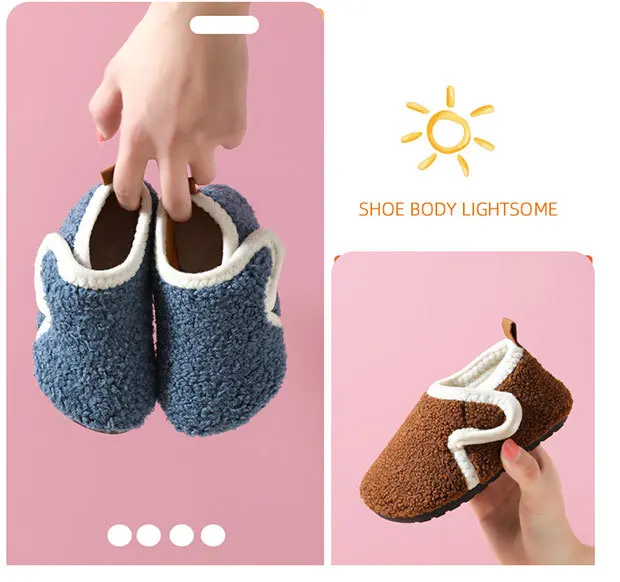 Kinder-Baumwollpantoffeln, Einfarbige Warme Winter-Hausschuhe für Jungen und Mädchen, Plüsch-Bodenschuhe, Weiche Sohle, Rutschfeste Baumwollschuhe für Drinnen – Detail 7