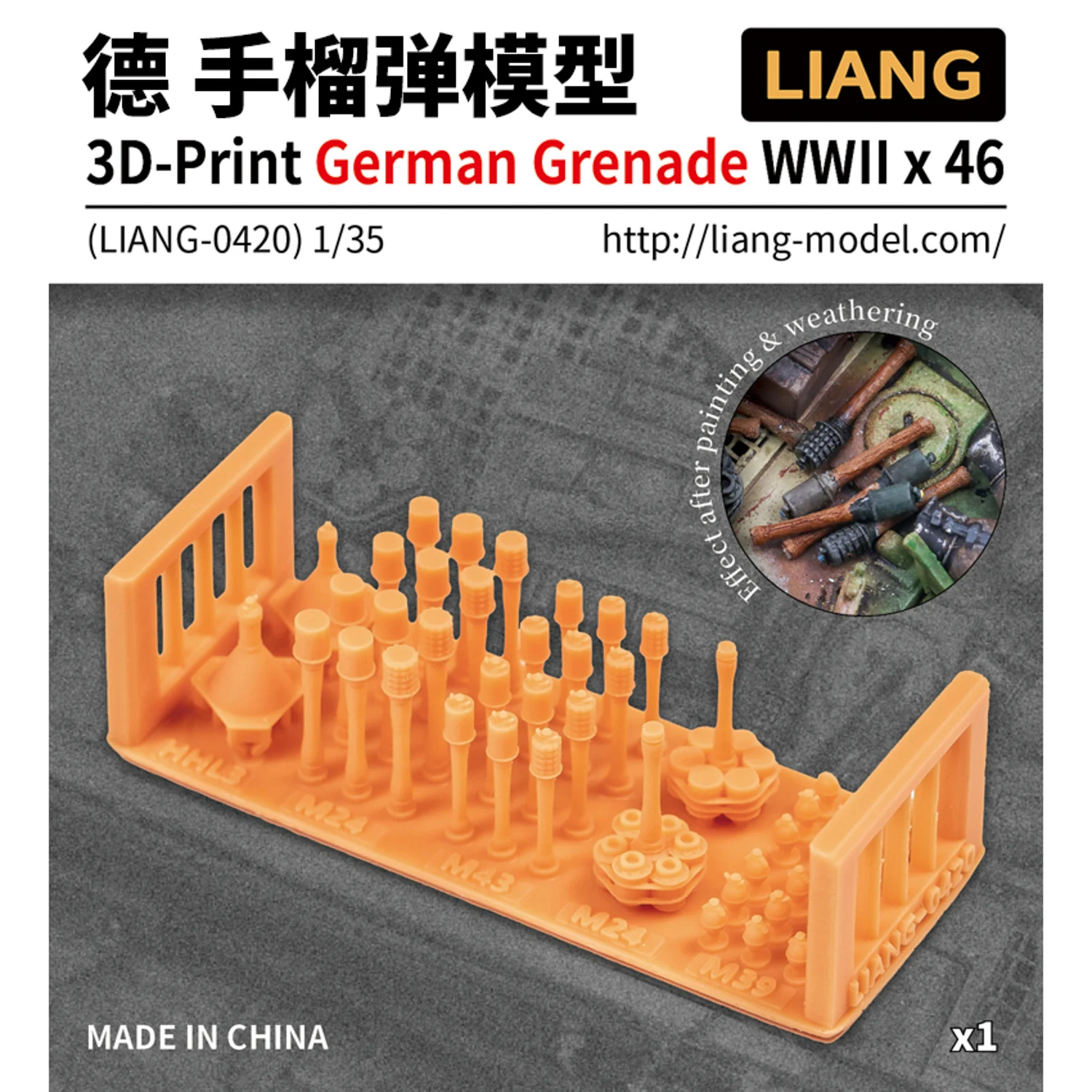 LIANG Model #0420-0422 3D-Print 1/35 Scale Model WWII Grenade for Diorama Model Accessories