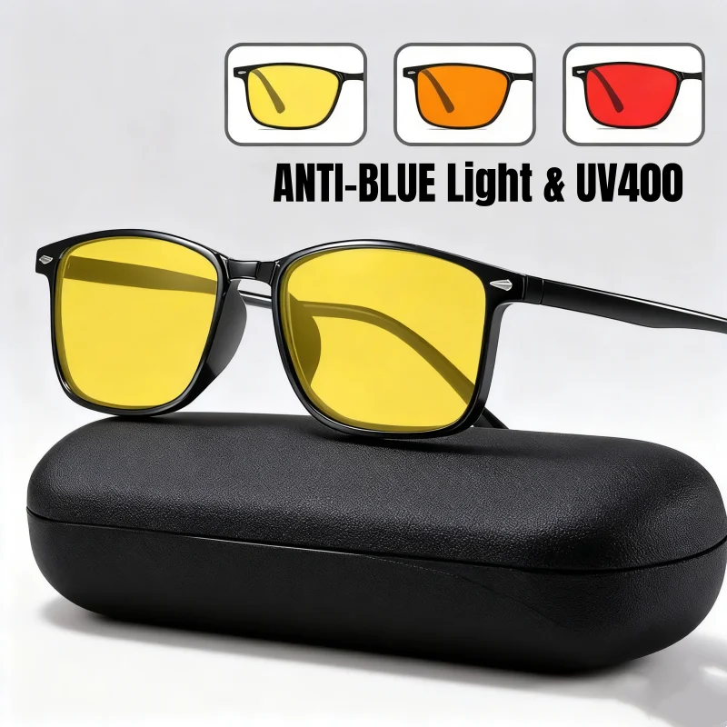 

Men Women Fashion Night Vision Glasses Trendy Outdoor UV400 Red Yellow Lenses Eyewear Blue Light Blocking Glasses Anti-fatigue