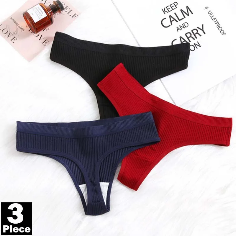 3 Teile/los Höschen Frauen Baumwolle Unterwäsche Sexy Sport Thongs Gestreiften Dessous Weiche G-String Einfarbig T-Backs Tanga für Weibliche