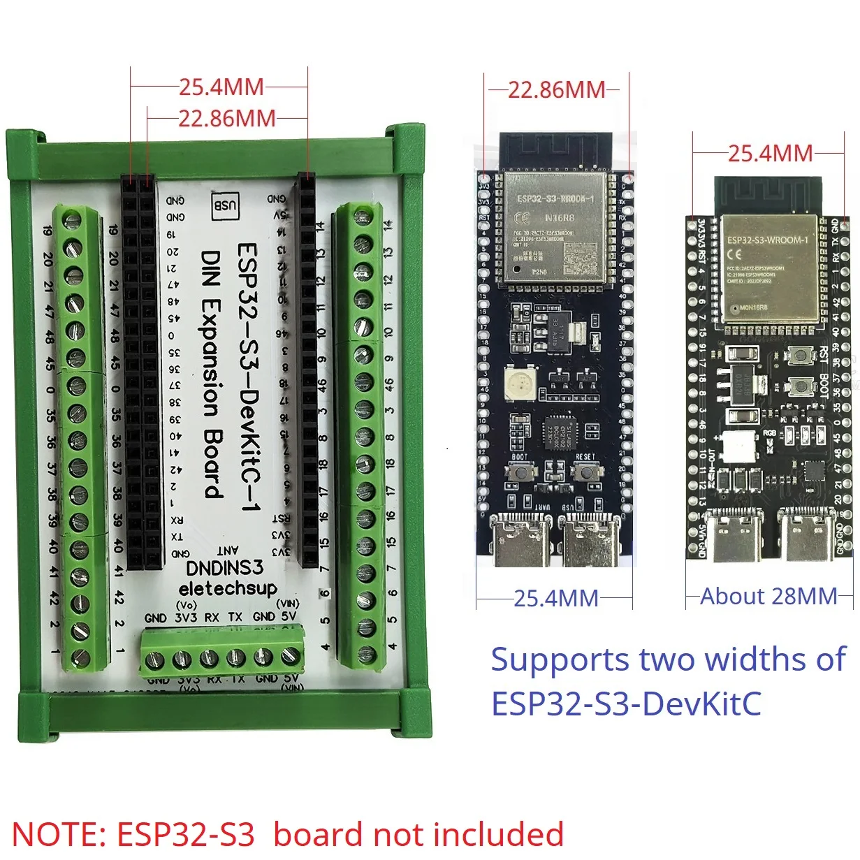 

for Wi-Fi + Bluetooth LE ESP32-S3 Din Rail Mounting Expansion Board All PinOut 3.96 Screw Terminal Module USB OTG N16R8 N8R8