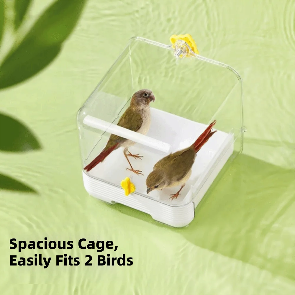 

Прозрачная ванночка для попугаев 2-в-1, экономящая место, с контейнером для корма с защитой от брызг, нижний ящик-кормушка для птичьей клетки, чаша для купания птиц