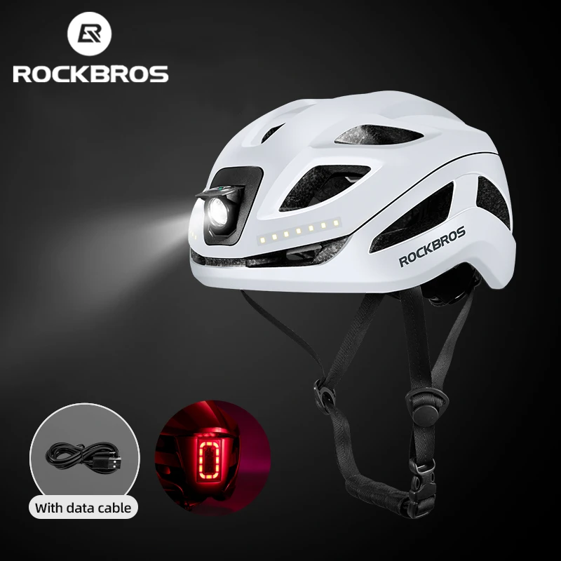 ROCKBROS Bicycle Light Helmet Bike Helmet Type-C Charging With Front Rear Light Cycling Helmet MTB Road Bicycle Accessories