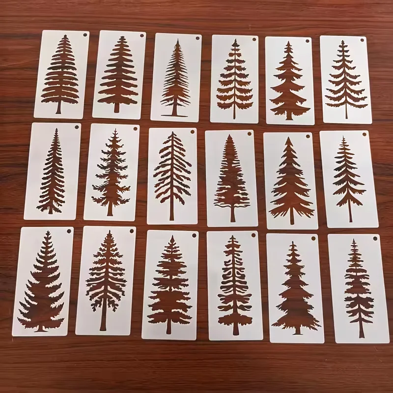 18PCS Pine Tree Stencils 2.95 X 5.91in Evergreen Tree Painting Templates for DIY Wood Signs Canvas Fabric Cards Christmas Decor