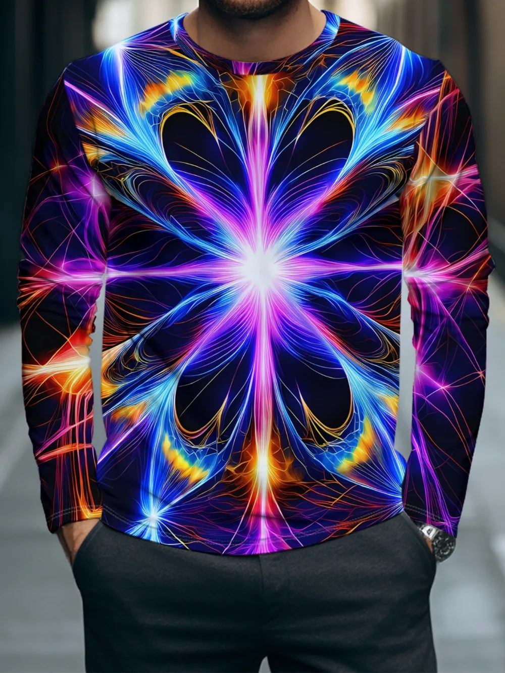 Cosmic Light Effect Explosion 3D Print Men Spring-autumn Casual Sportwear Fashionable and Breathable Quick-drying Streetwear Top