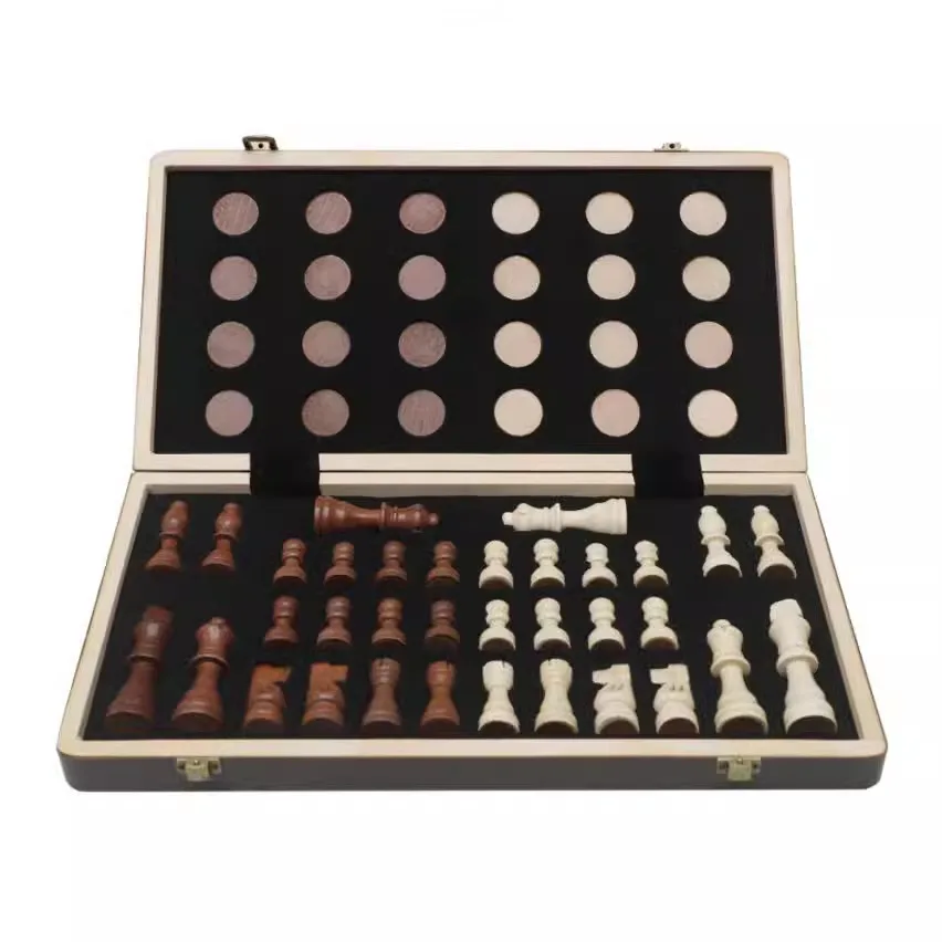 Magnetic Chess 2-in-1 Folding Chessboard Checkers Solid Wood Competitive Puzzle Versus Chess