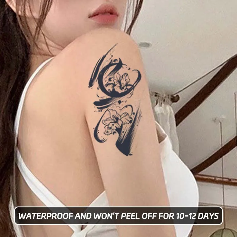 Temporary Tattoo Stickers Waterproof Ink Flower Elements Fake Tattoos for Men and Women Arm Calf Simulated Tattoo Color