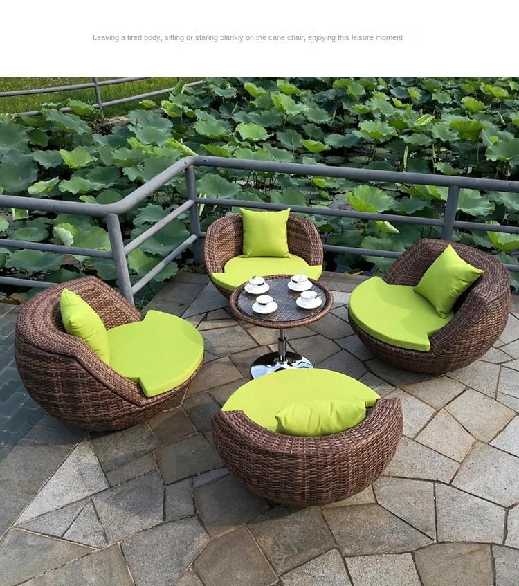 Rattan Chair Coffee Table Three-Piece and Five-Piece Set Courtyard