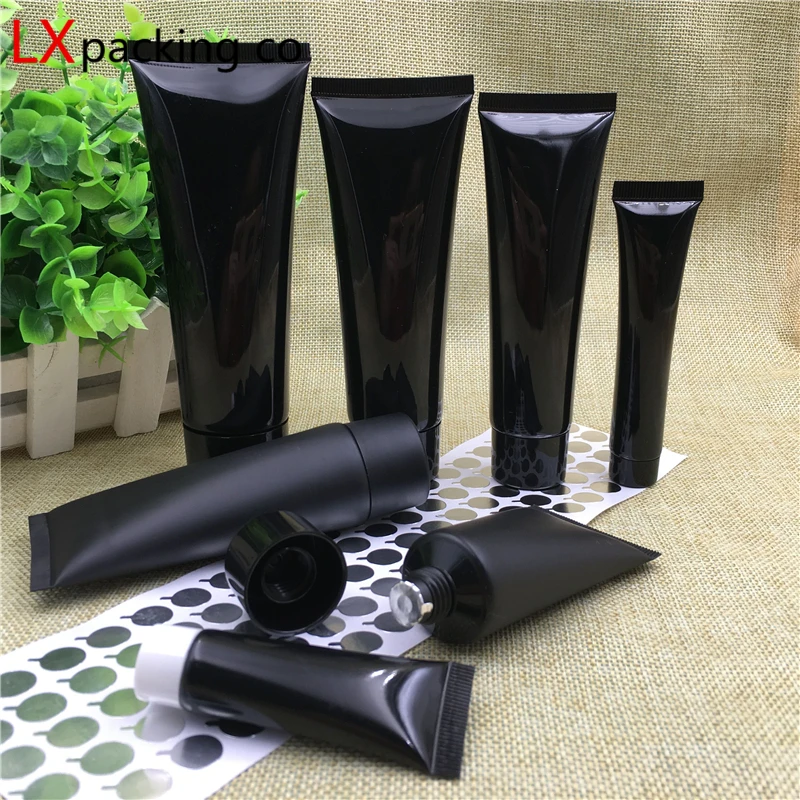 100pcs 5ML10ML 30ML 50ML 60ML 100ML Black Plastic Tube Bottles 2 3.5 OZ Refillable Empty Cosmetic Containers Pack Materia